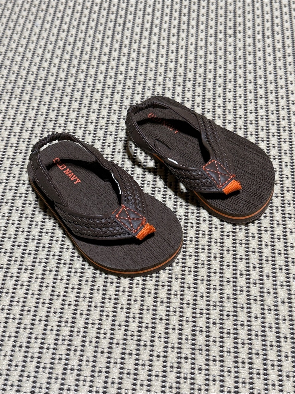 Old Navy Brown Baby Braided Flip Flops with Orange Detail